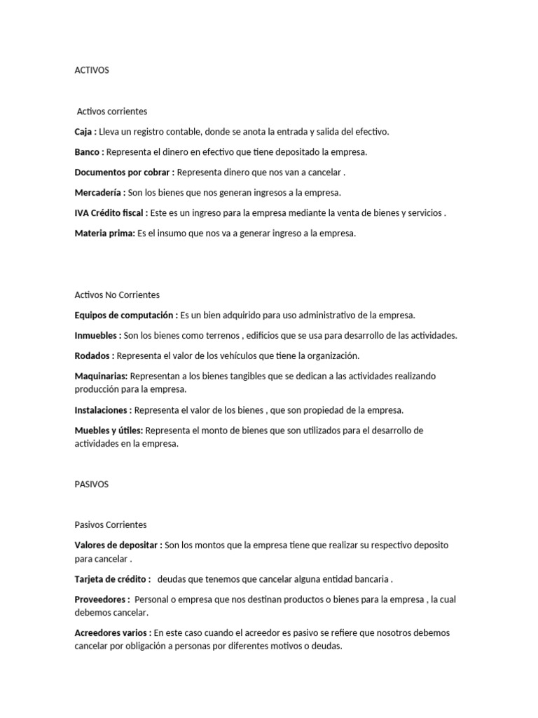 Ejemplos de Activos Corrientes y No Corrientes | PDF