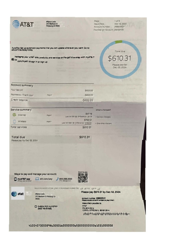 AT&T Account Summary and Payment Due | PDF