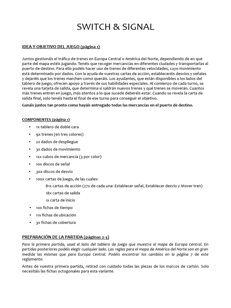 Reglas del juego Switch & Signal | PDF | Tren | Estación de tren