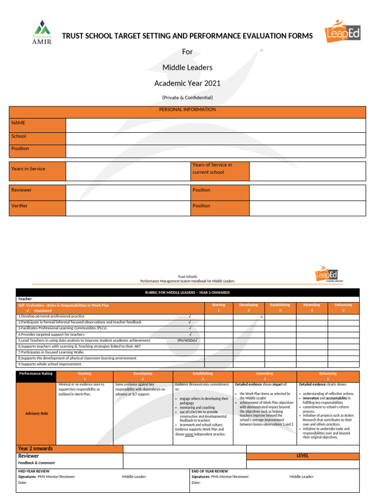 (En) Middle Leader PMS Booklet 2021 | PDF | Teachers | Pedagogy