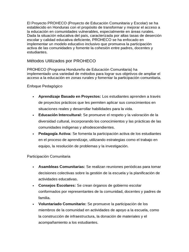 Impacto del Proyecto PROHECO en Educación | PDF | Evaluación | Enseñando