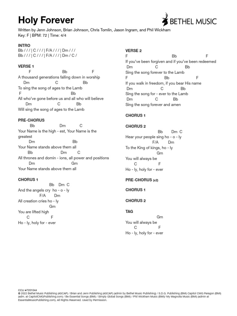 Holy Forever Chord Chart 2023 0314163055 Bykb PDF Song Structure