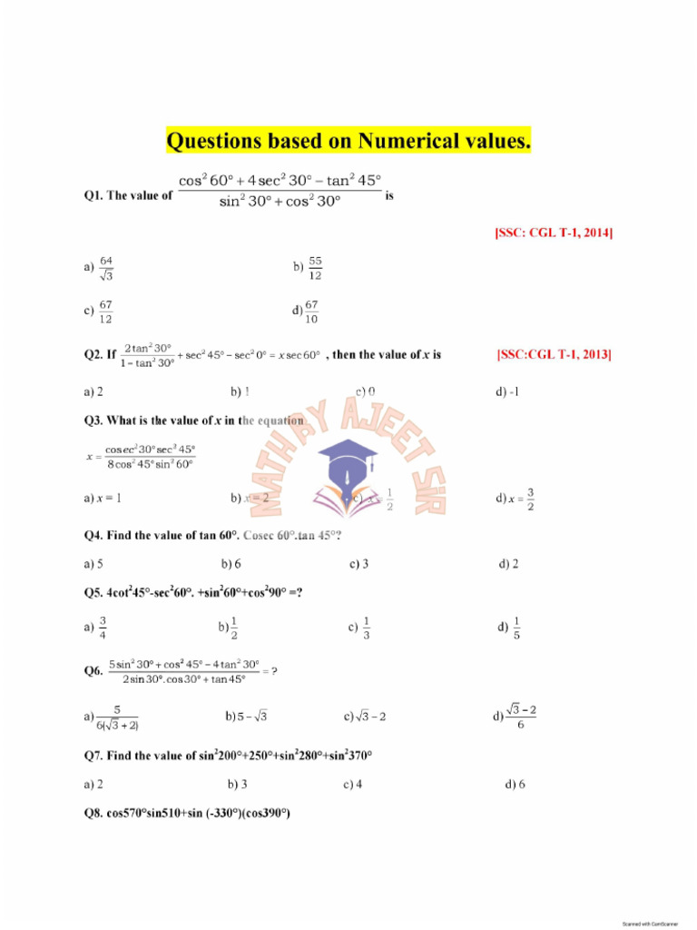 Trigonometric Value | PDF