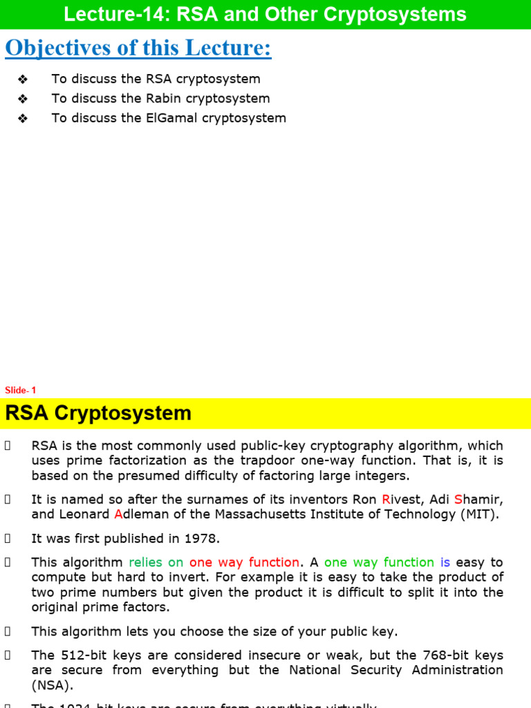 RSA Cryptosystem Overview and Examples | PDF | Public Key Cryptography ...