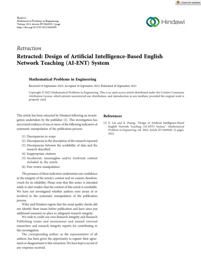 Mathematical Problems in Engineering - 2022 - Liu - Retracted Design of ...