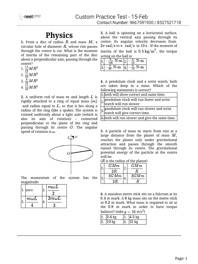 part test 3 | PDF | Rotation Around A Fixed Axis | Torque