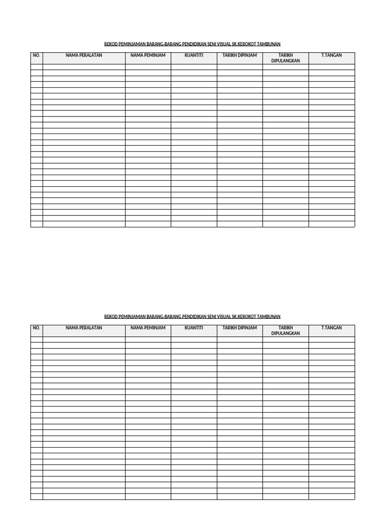 Rekod Peminjaman Alat Seni SK Kerokot | PDF