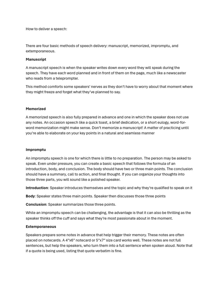 Speech Delivery Methods Explained | PDF | Human Communication