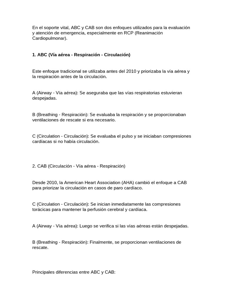 Diferencias entre ABC y CAB en RCP | PDF