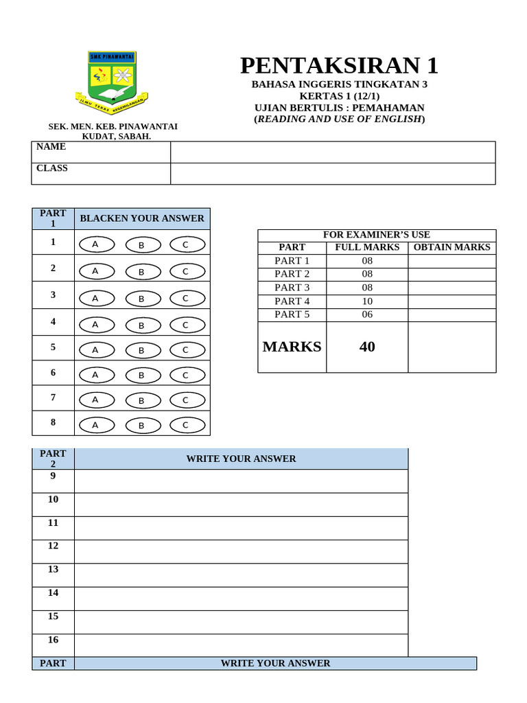 Answer Sheet F 4 | PDF
