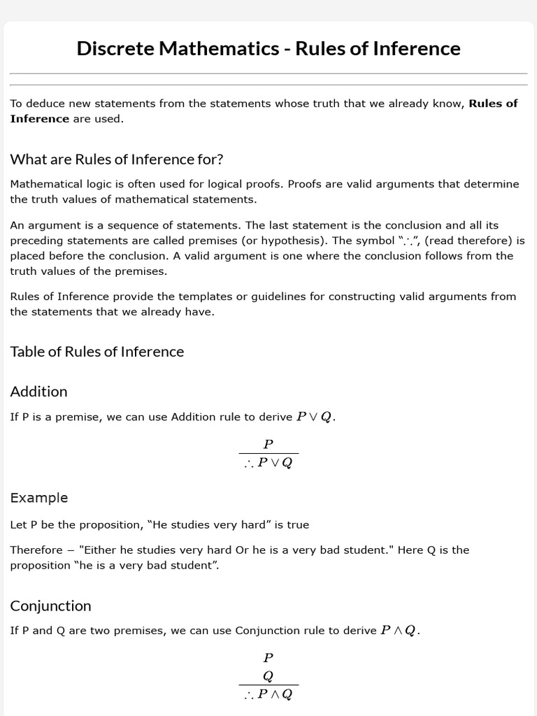 Discrete Mathematics - Rules of Inference | PDF | Argument | Logic