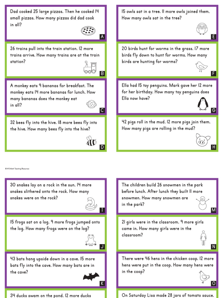 Word Problems Add To Result Unknown Within 100 | PDF