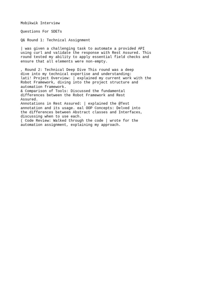 Mobikwik SDET Interview Insights | PDF | Selenium (Software) | String ...