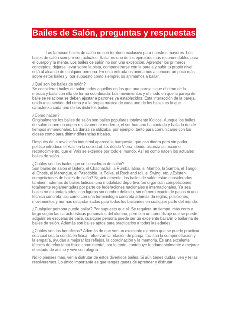 Introducción a los Bailes de Salón | PDF | Baile de salón | Bailes
