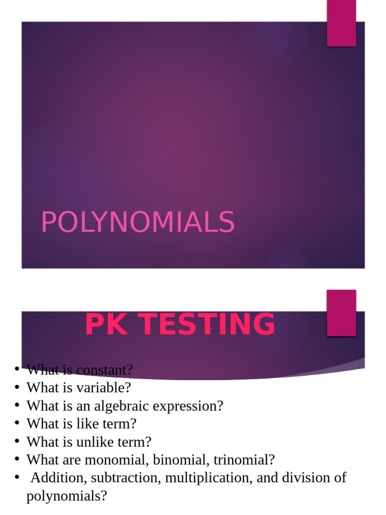 CBSC Grade 9 PPT Polynomials Explained | PDF | Factorization | Polynomial