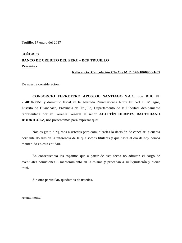 Cancelación de Cuenta Corriente BCP | PDF