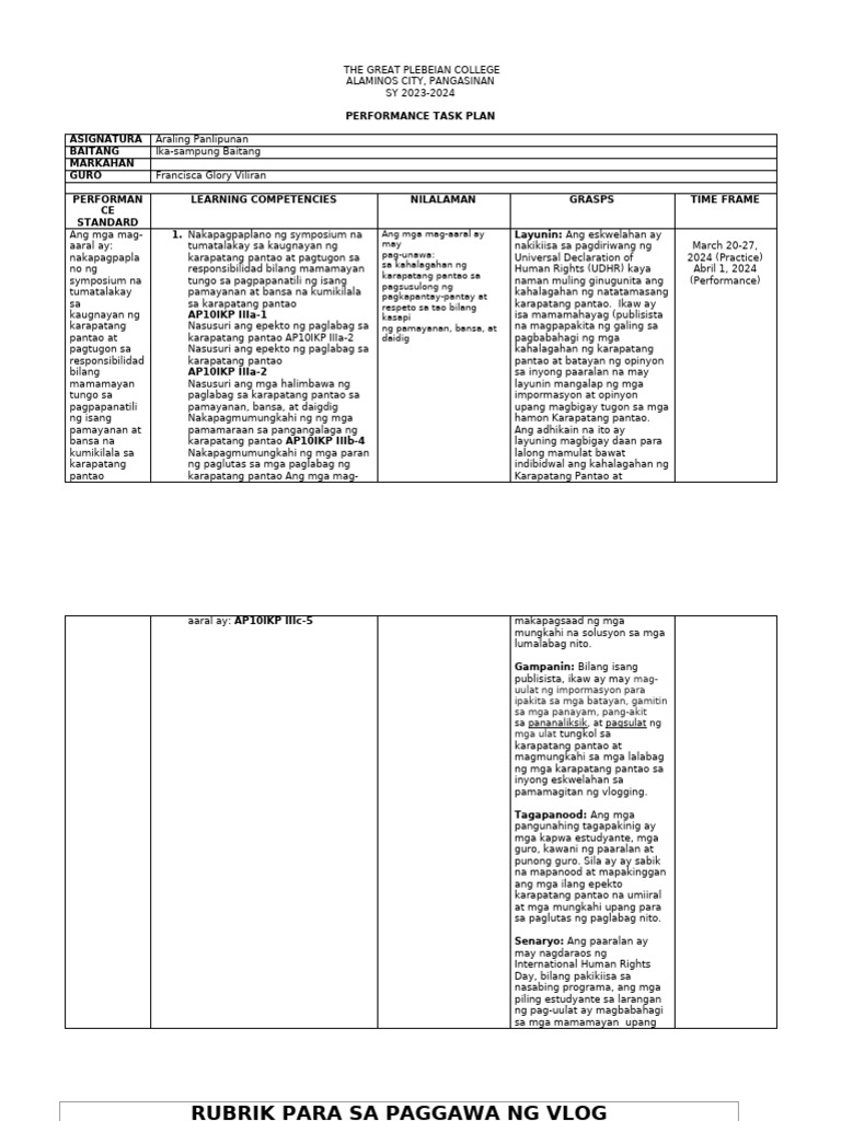 PERFORMANCE-TASK-PLAN in AP 3rd quarter | PDF