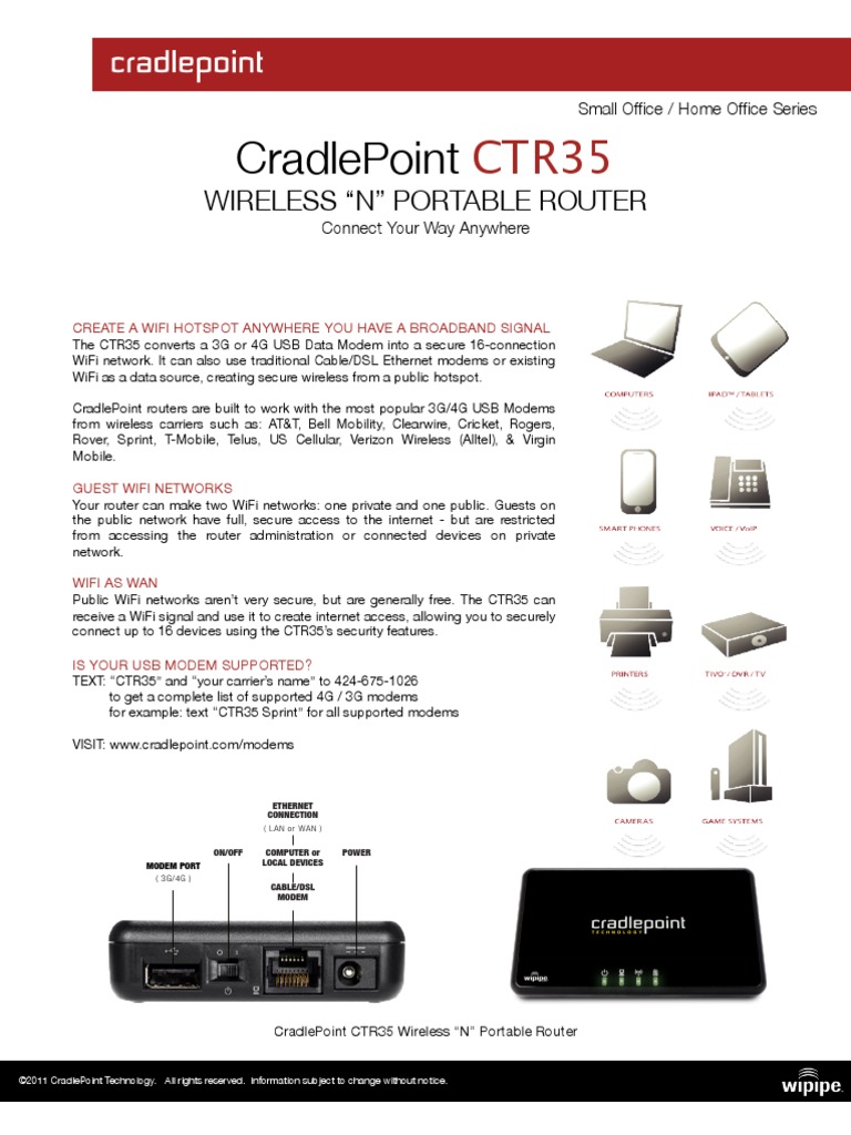 Cradle Point CTR35 Datasheet | PDF | Wi Fi | Internet Access