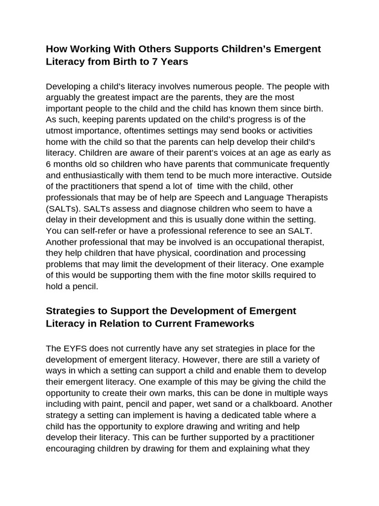 Supporting Emergent Literacy in Children | PDF | Phonics | Literacy