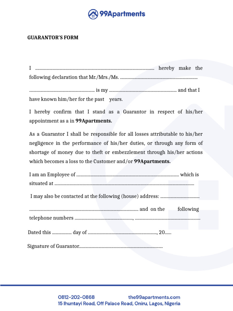 Guarantor Form for Employment at 99Apartments | PDF | Government And ...
