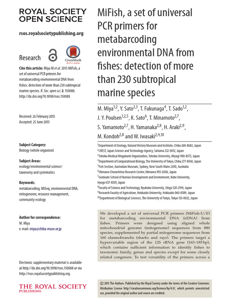 MiFish: Universal Primers for Fish eDNA | PDF | Dna Sequencing ...