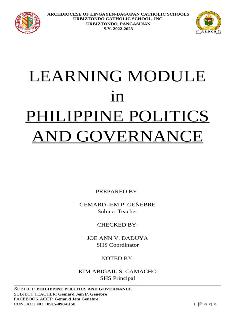 Philippine Politics and Governance Module | PDF | Sovereignty | Social ...