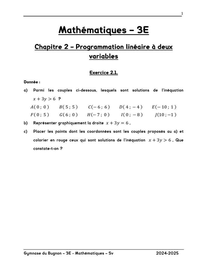 Programmation linéaire : Exercices et solutions | PDF | Mathématiques