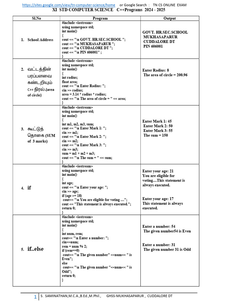 Xi Cs C++programs 2024-2025 Ss | PDF | Namespace | Constructor (Object ...