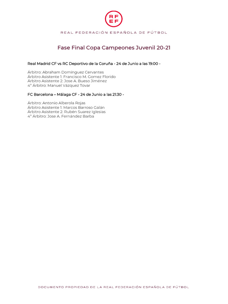 Fase Final Copa de Campeones Juvenil 20 21 | PDF