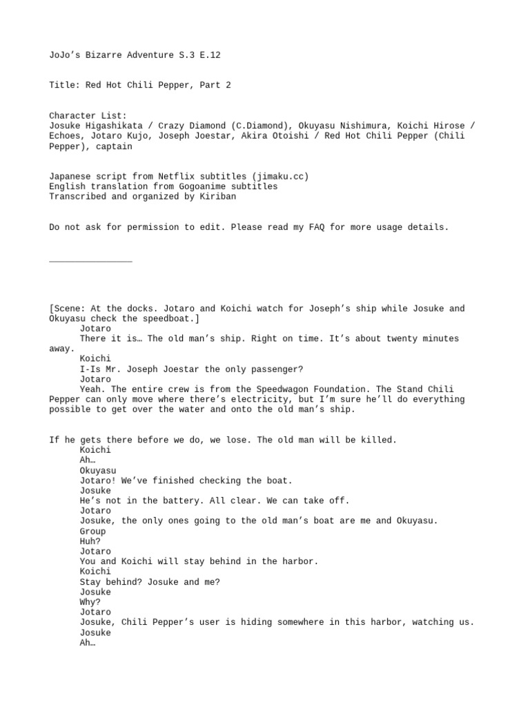 JoJo's Bizarre Adventure S3 E12 Summary | PDF