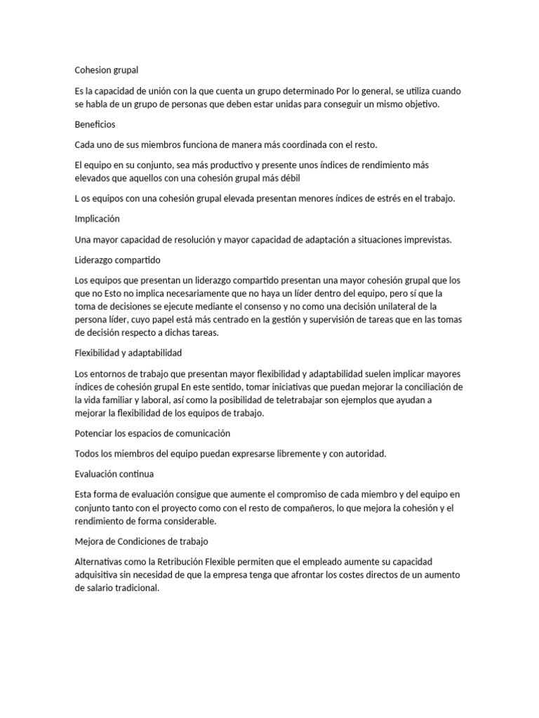 Beneficios de la Cohesión Grupal en Equipos | PDF