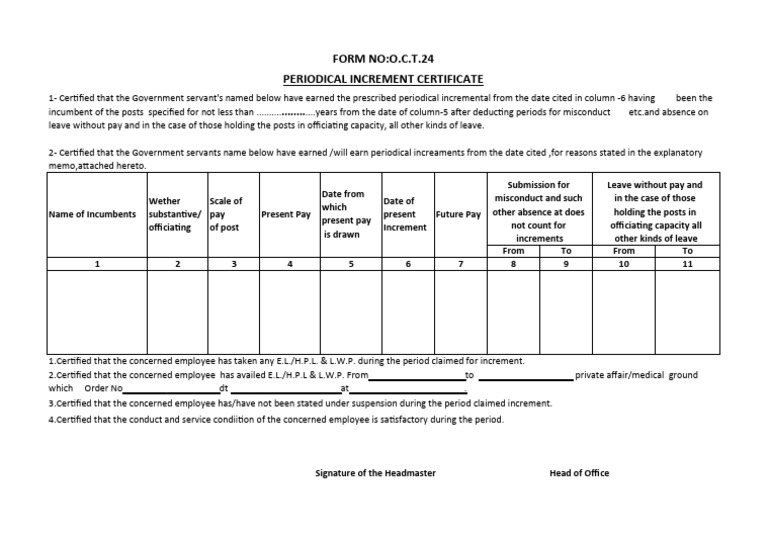 Periodical Increment Certificate Template | PDF