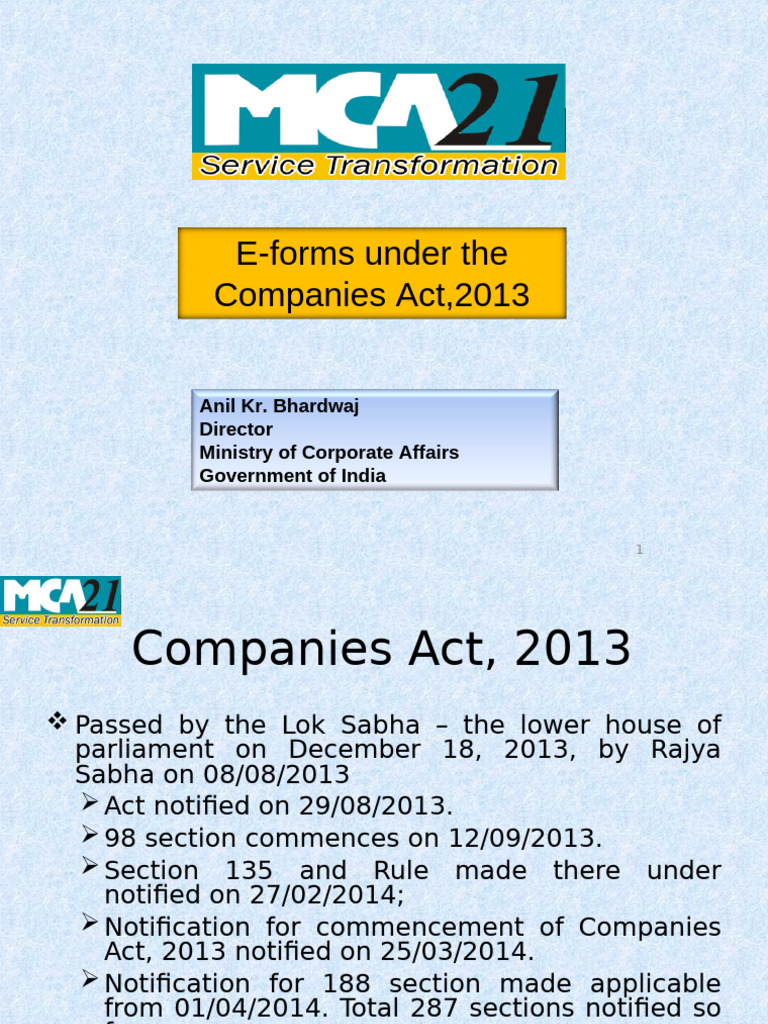 E-Forms Under Companies Act 2013 | PDF | Government Of India | Business Law