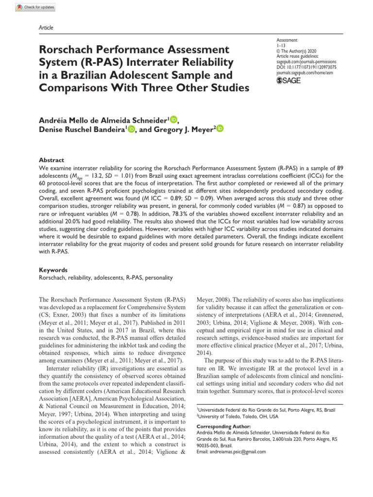 R-PAS Interrater Reliability in Brazil | PDF | Sampling (Statistics ...