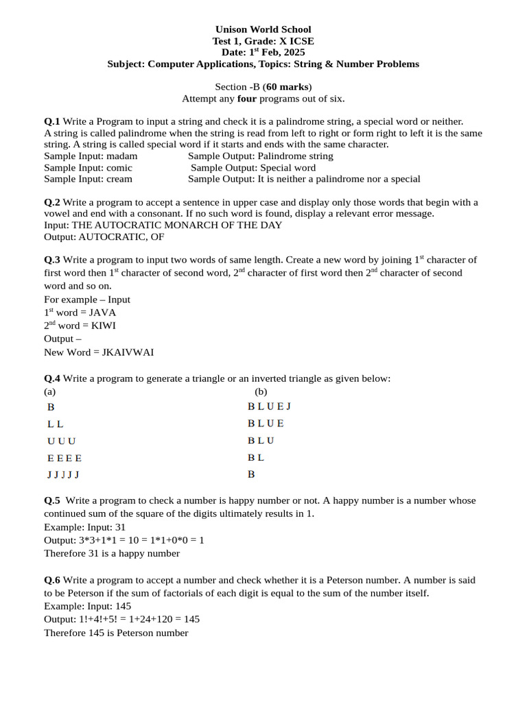 ICSE Computer Applications Test X | PDF