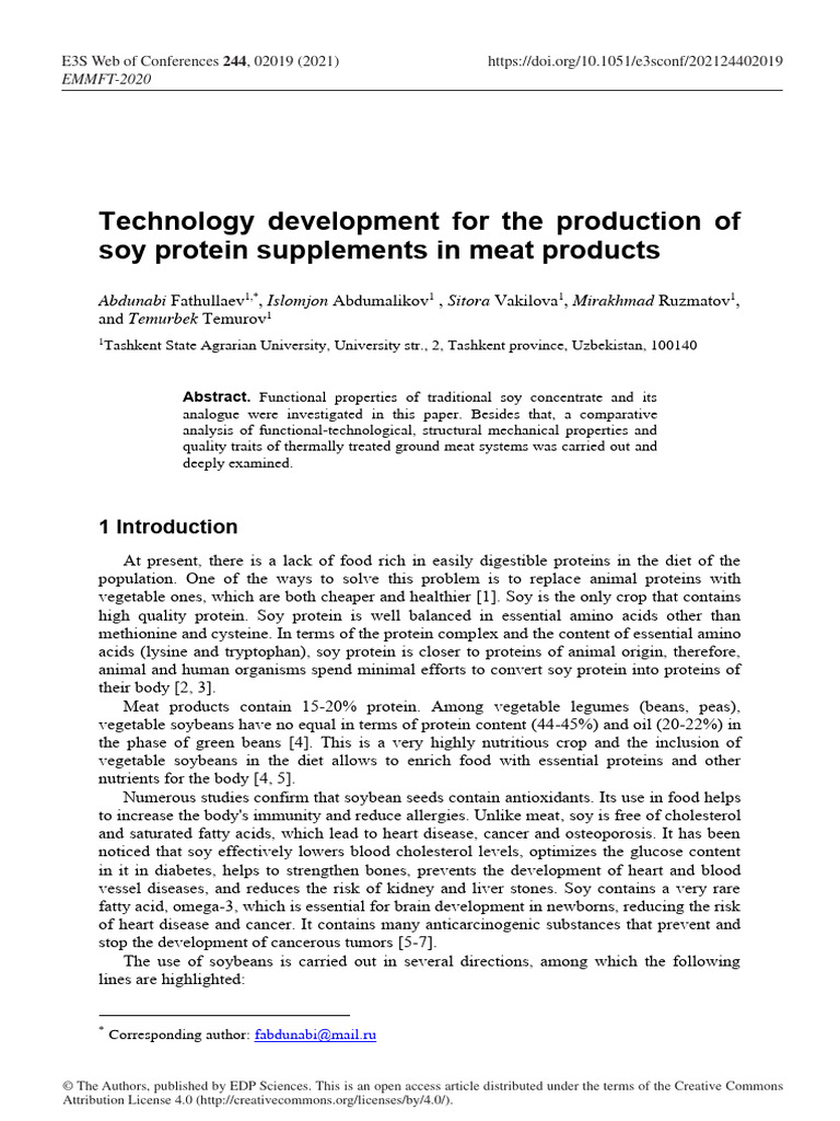Technology Development For The Production of Soy P | PDF | Soybean ...