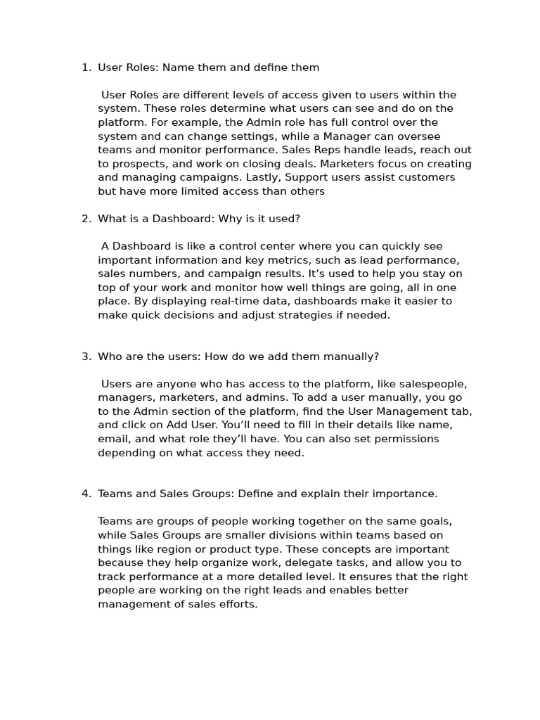 User Roles and Lead Management Overview | PDF | Customer Relationship ...