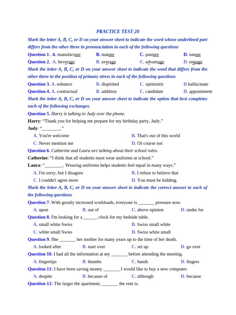 PRACTICE TEST 20 | PDF | Test Of English As A Foreign Language ...