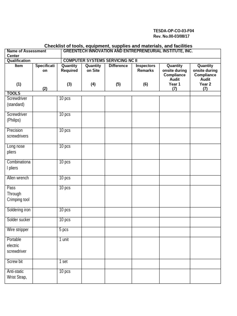 Computer Systems Servicing Checklist | PDF | Usb | Computer Network