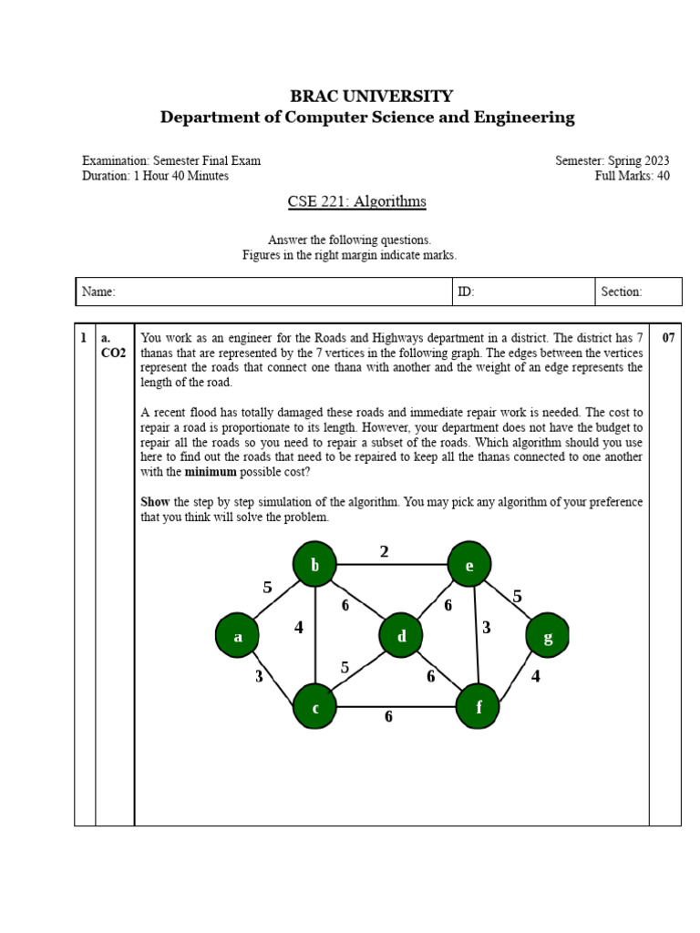 CSE221_Spring23 Final Solution | PDF | Vertex (Graph Theory ... image.