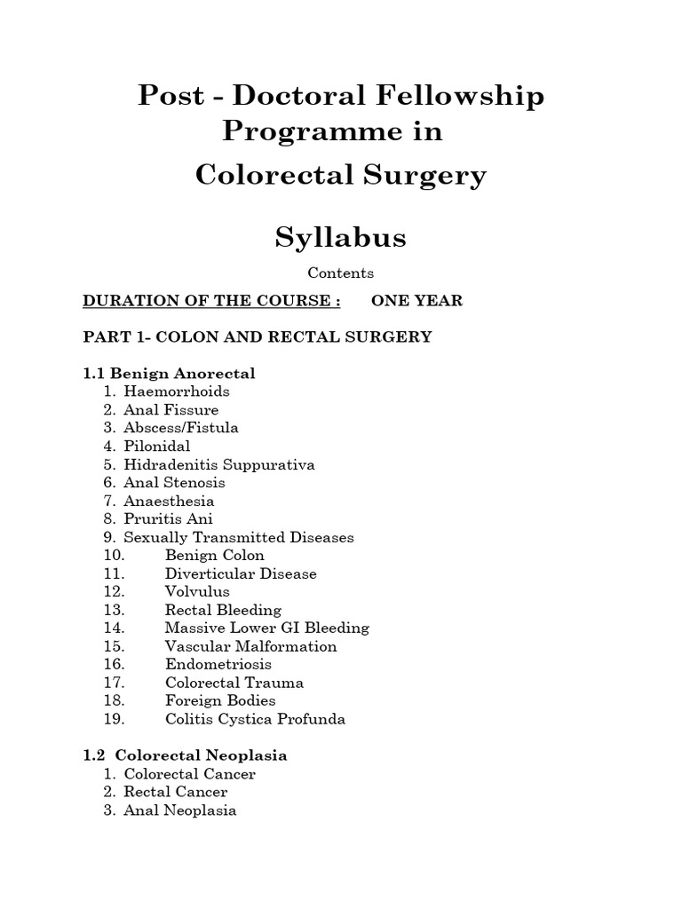 Colorectal Surgery Fellowship Syllabus | PDF | Colorectal Cancer ...