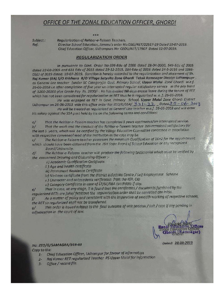 Regularization Order Raj Kumar CPIS no-RMNEDU00150559 | PDF