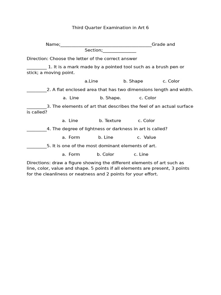 Art 6 Third Quarter Exam Guide | PDF