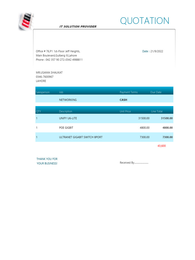IT Networking Solutions Quotation | PDF