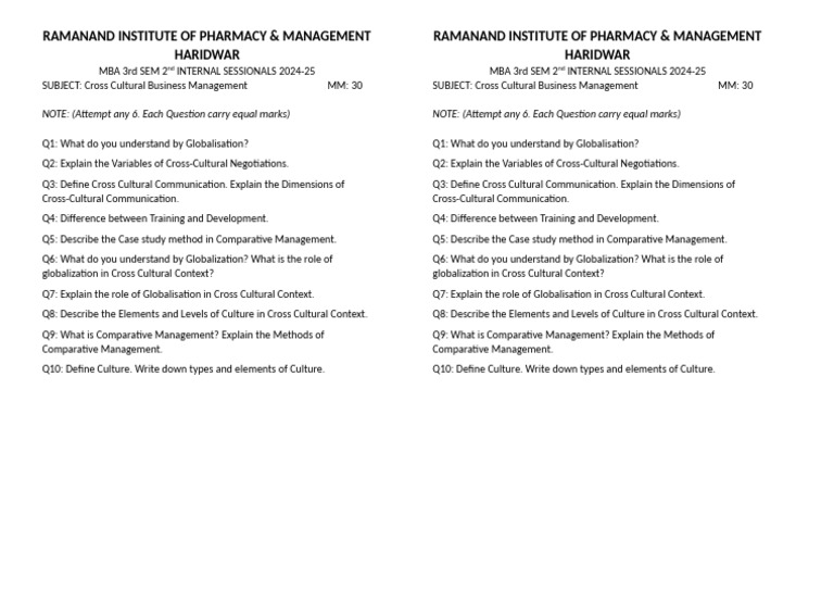 Cross-Cultural Business Management Exam | PDF
