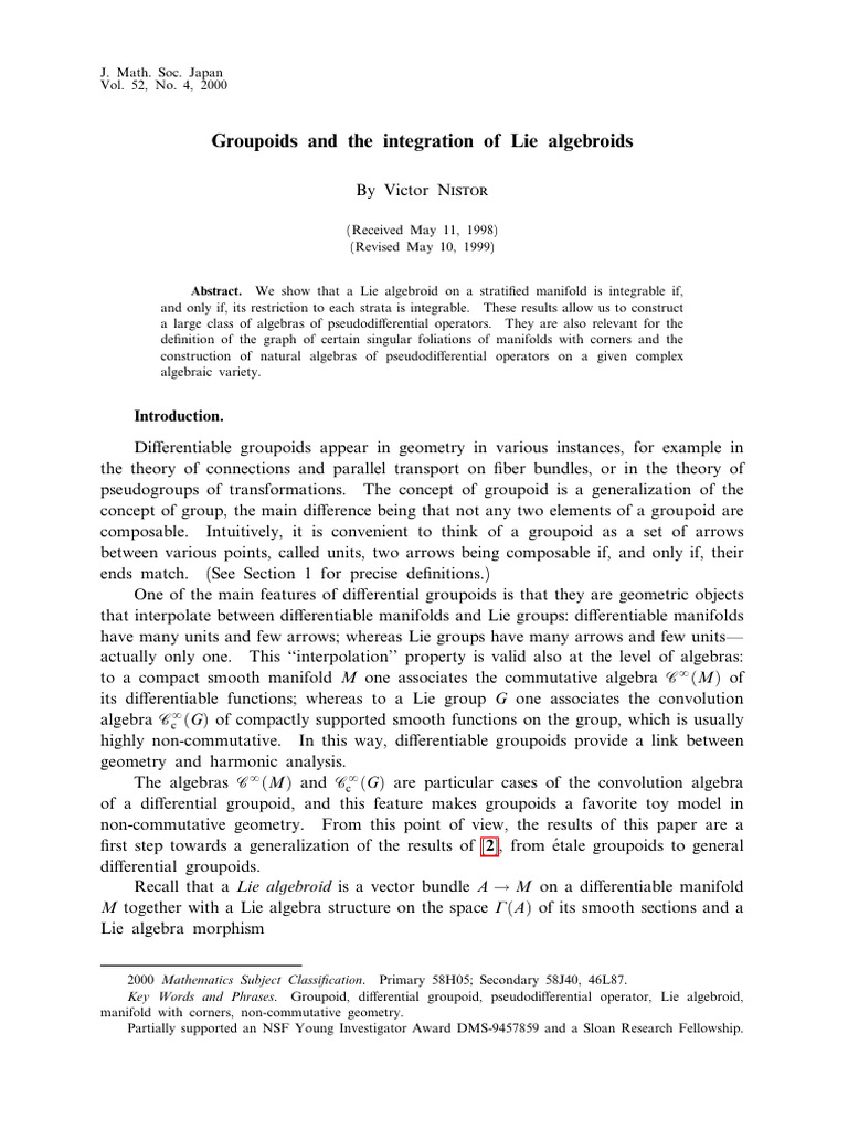 Groupoids and The Integration of Lie Algebroids: Istor | PDF | Topology ...