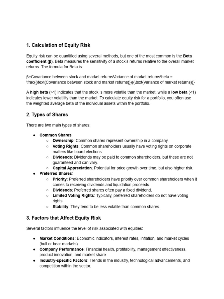 Understanding Equity Risk and Shares | PDF | Beta (Finance ...