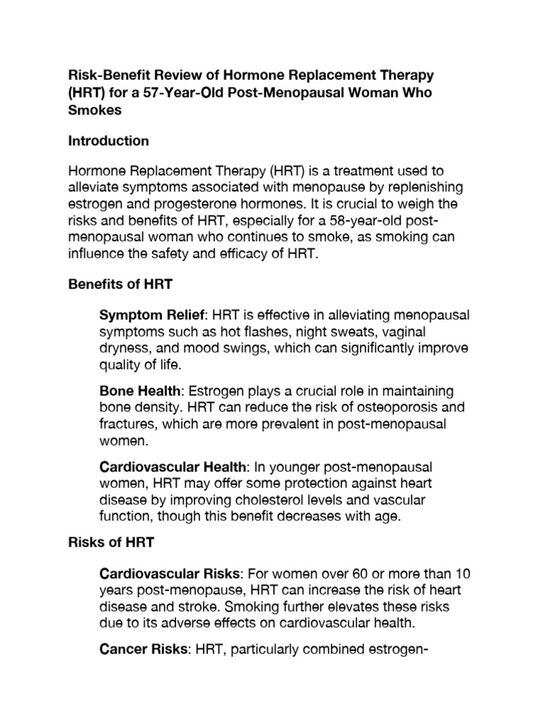 Risk-Benefit Review of Hormone Replacement Therapy (HRT) For A 57-Year ...