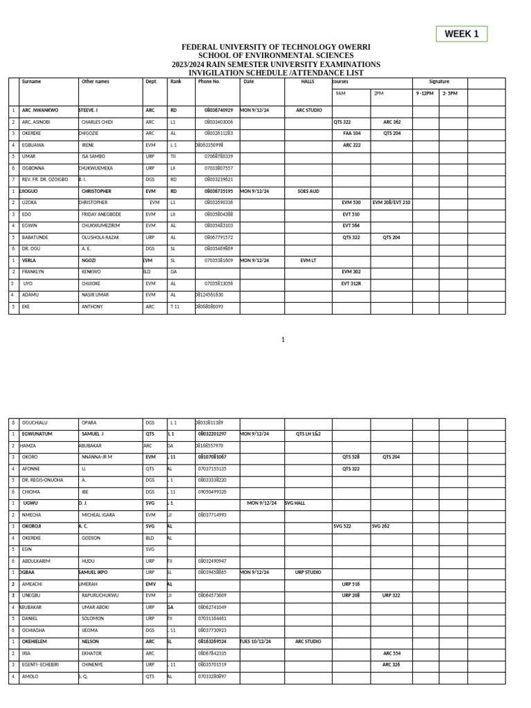 2023/24 Exam Invigilation Schedule | PDF | Xml | Computer File Formats