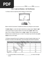 Grade 3 Light and Shadow Worksheet | PDF